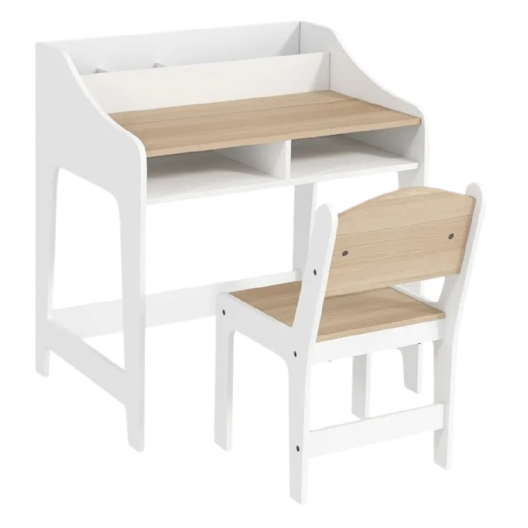 **Bureau et chaise pour enfants en bois, finition blanche et naturelle**