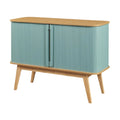 **Buffet moderne en bois avec finition en teinte bleue et pieds en bois naturel**