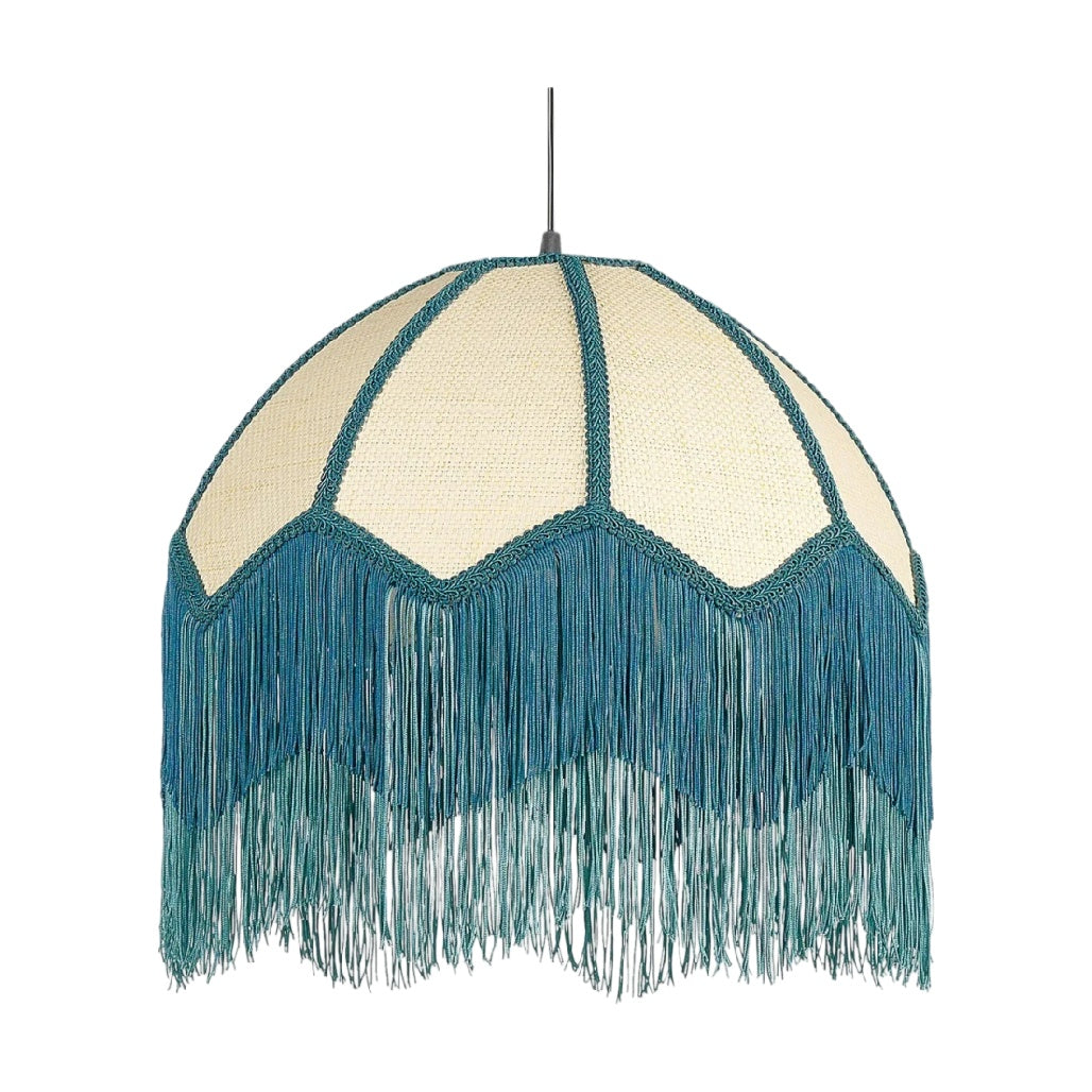 **Suspension en osier avec franges turquoise - design moderne et chaleureux**