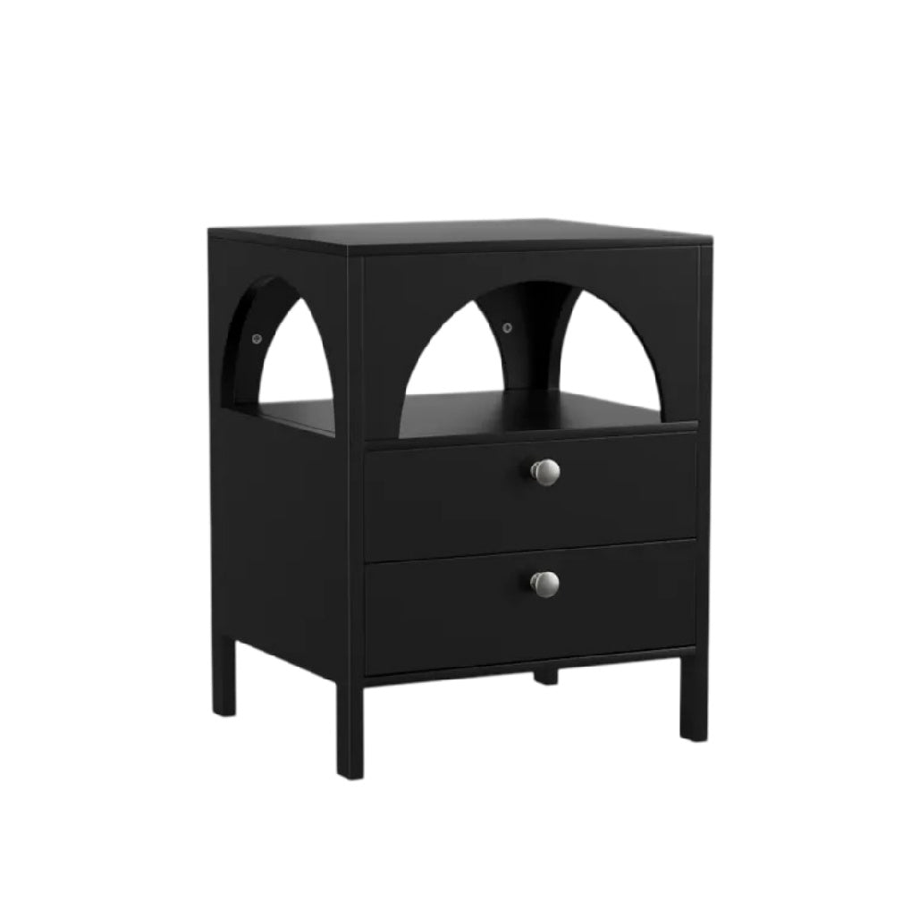 **Table de nuit noire avec tiroirs et arches**