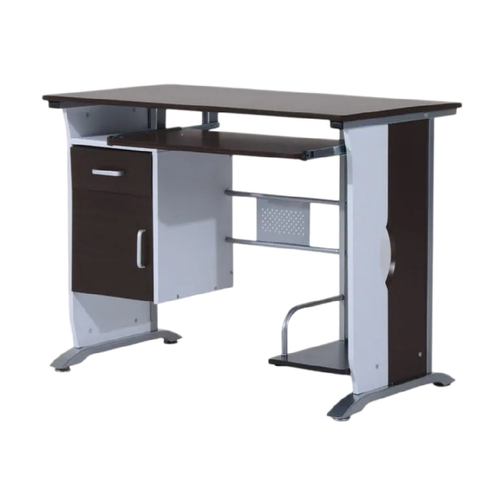 **Bureau moderne avec rangement intégré, design épuré et matériaux durables**